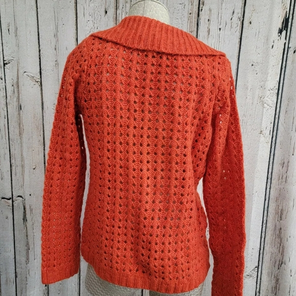 Women's Medium Vertigo Orange Open Weave 1/4 Button Pullover Sweater Top NEW nwt - Picture 6 of 9
